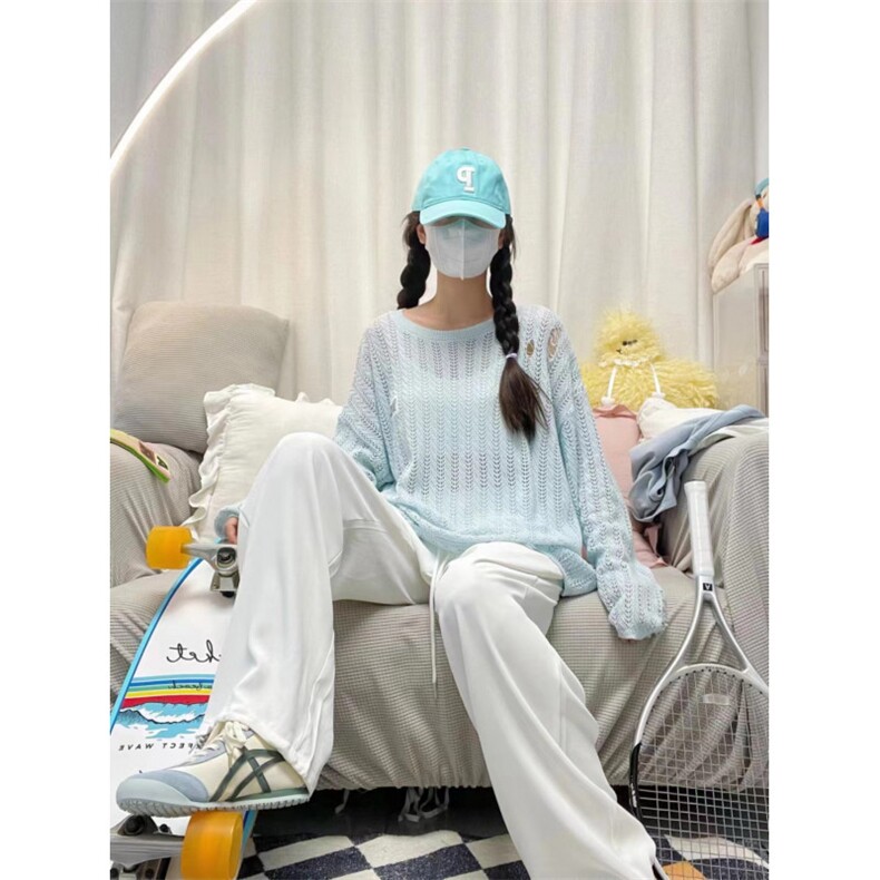 【网图】蓝色镂空外搭防晒罩衫女夏季薄款针织长袖CN01WW-特P45,针织衫/毛衣,星座1007（原301D）