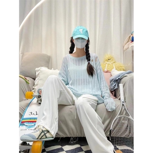 【网图】蓝色镂空外搭防晒罩衫女夏季薄款针织长袖CN01WW-特P45图片