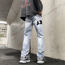 港风破洞牛仔裤宽松合体直筒裤美式高街牛仔裤N0845-P48，男装牛仔裤，星座308B-1
