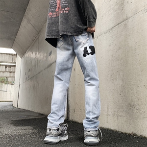 港风破洞牛仔裤宽松合体直筒裤美式高街牛仔裤N0845-P48图片