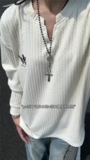 XZ809A/SYR07/特P19/控38肌理感腊肠狗绣花V领长T恤卫衣，男装T恤，星座809A(原222-1)