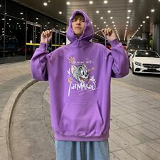 WY08-P48秋冬汤姆猫印花卫衣男连帽休闲宽松大码套头外套，男装卫衣，电商B369（原A024）