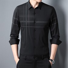 男士长袖无痕衬衫2023秋季新款宽松免烫上衣中年商务休闲薄款衬衣，男装衬衫，电商B212（原钱塘6029）