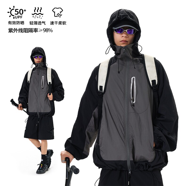 2026夏季新款UPF50+连帽激光冲孔防晒衣男J5214特P42建议零售价98，男装防晒衣，电商A001-1
