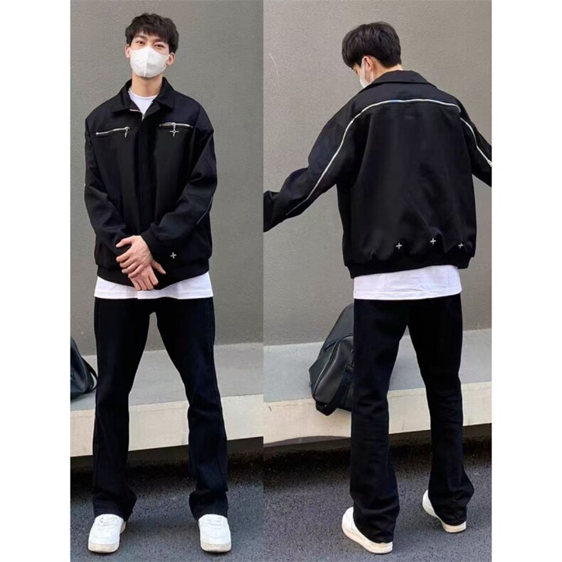 精美式牛仔四季男款高街微辣直筒vibe黑色水洗,男装休闲裤,星座302A-2