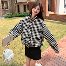 现货~~！！跑量款主推款简约休闲百搭格子外套P125188，女装短外套，2C262