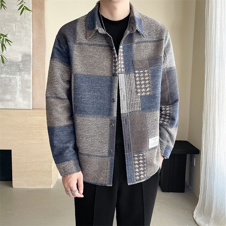 轻熟风~抖音秋季含毛格子长袖衬衫 K625/P65图片