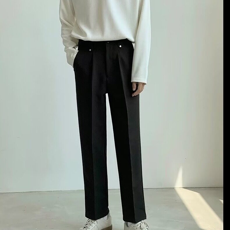 小西裤男九分直筒宽松休闲裤子男士高级垂感黑色西装裤,男装西服套装,星座410-6（原星座1304-1）