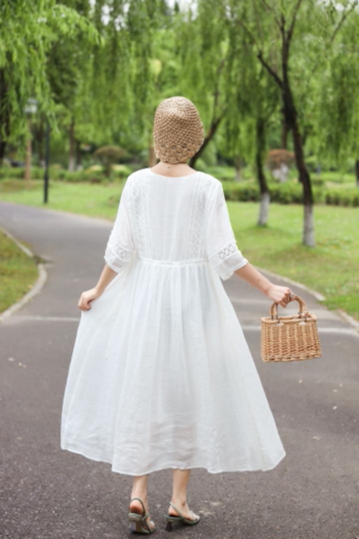 【现货】纯苎镂空花边连衣裙,女装连衣裙,依鼎衣典