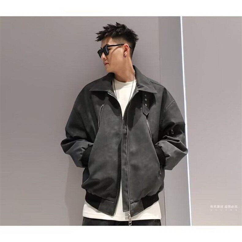 W9229-P68网图现货春季新款翻领PU皮夹克潮牌宽松机车皮衣外套,男装夹克,星座1608-2
