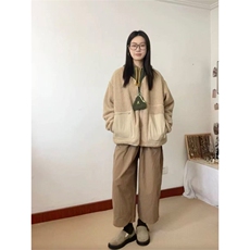 高品秋冬户外糕糕毛保暖拼接撞色开衫羊羔毛外套男女A1180-P75，男装棉衣，星座1505