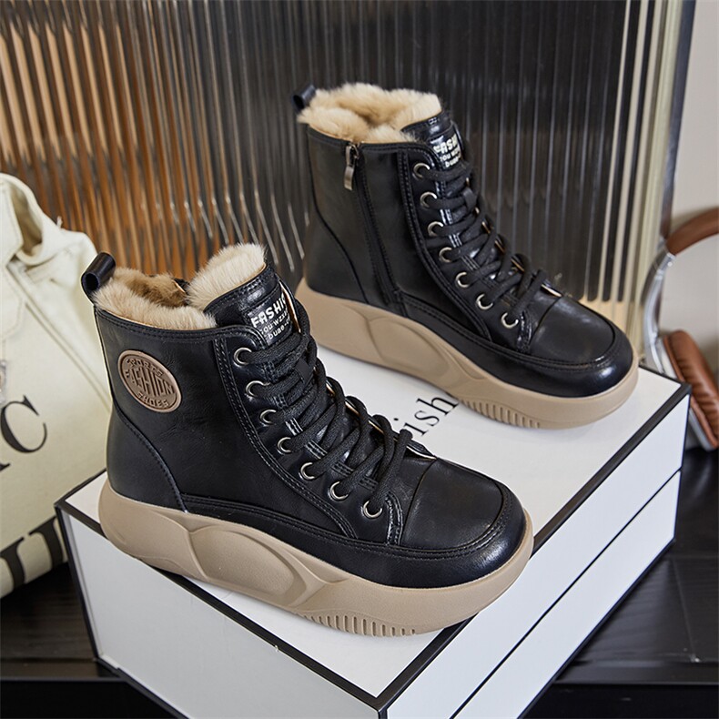 真皮兔毛雪地靴2024冬季新款复古厚底棉鞋厚底加绒女靴百搭靴子女，女鞋雪地靴，电商A223
