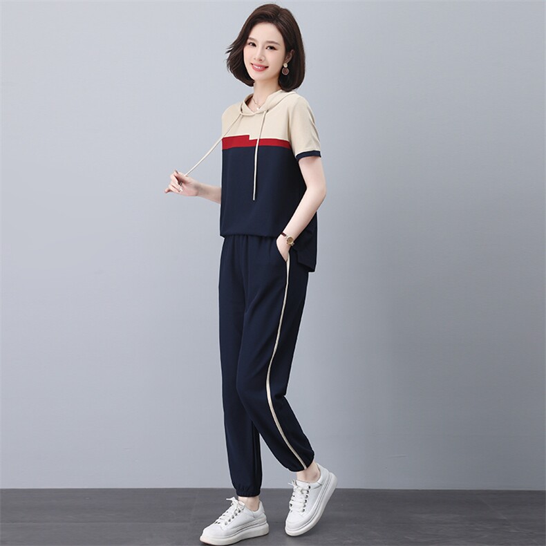 时尚休闲运动薄款卫衣套装女2025夏装新款中年妈妈洋气减龄两件套,女装套装/套裙,忆绮罗