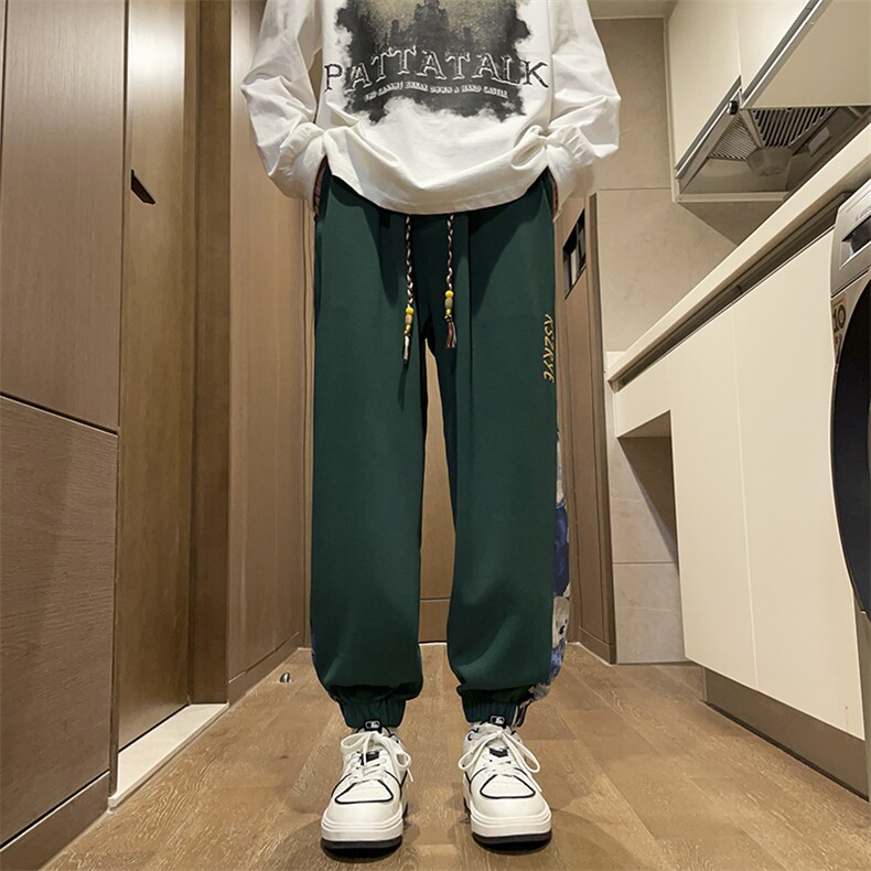 秋季菠萝格男宽松字母运动长裤休闲束脚卫裤K020*P30控58,男装休闲裤,星座227-2
