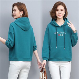 连帽刺绣卫衣2021春季新款休闲运动卫衣上衣,女装卫衣/绒衫,独衣靓