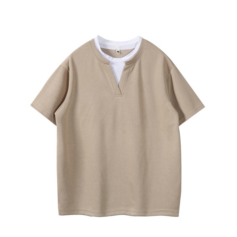 260克法螺纹假两件V领设计感夏季男士短袖T恤宽松大码P25，男装T恤，电商C306-1