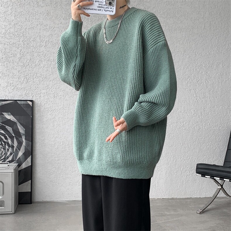 8XL-M纯色圆领毛衣秋冬季宽松套头针织衫慵懒风毛线衣MY1506/P68,男装针织衫/毛衣,电商B238