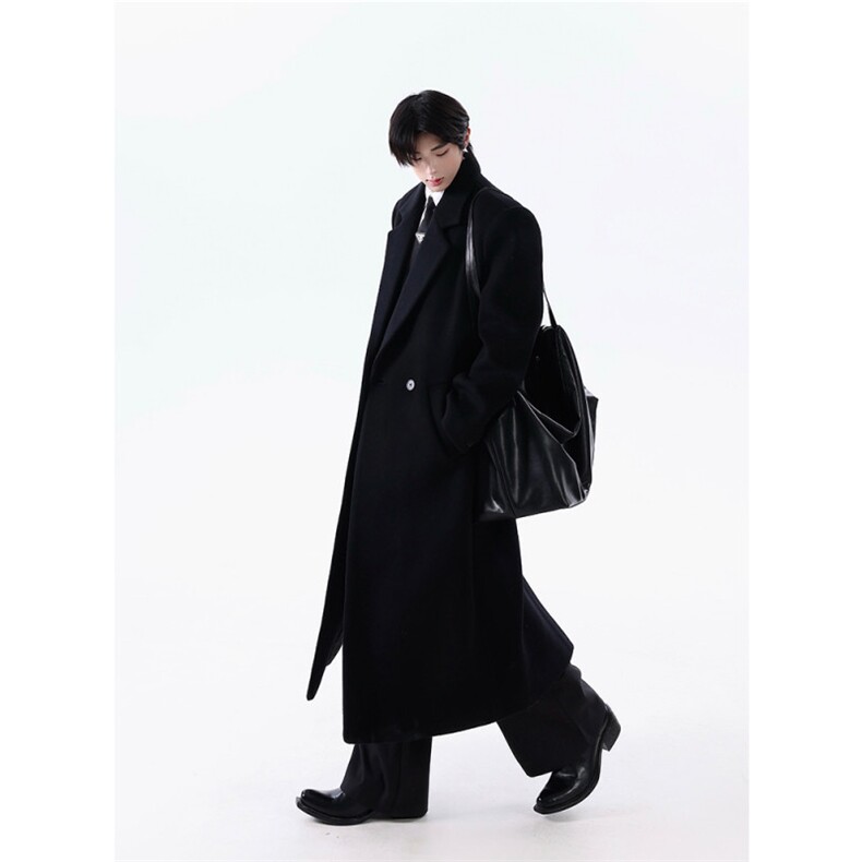 现货 25秋冬男士西装领老钱风长款高品质毛呢大衣mj1083-p158图片