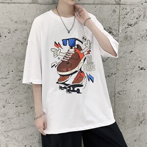 港风嘻哈设计款原创印花短袖T恤大码宽松男潮517A-1-T911-P28控38图片