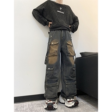 美式街头工装牛仔裤男直筒宽松欧美高街vibe风长裤子NZ015-P73，男装牛仔裤，星座308B-2