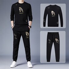 2023春秋季新款男式休闲套装圆领长袖T恤中青年长裤运动两件套，男装休闲套装，电商B212（原钱塘6029）