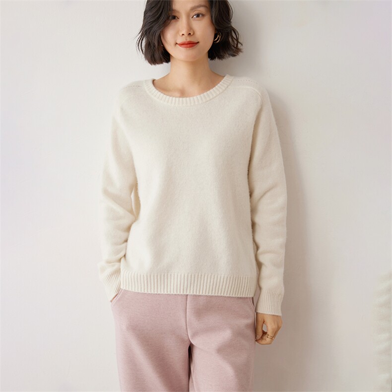 时尚女士羊绒衫30%羊绒圆领简约百搭显瘦毛衣，女装羊绒衫，雪山红莲
