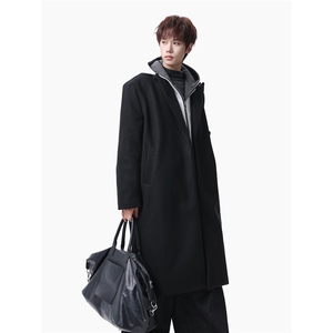 现货~可拆卸假两件卫衣连帽毛呢大衣男垫肩过膝长款风衣Y979-P138图片