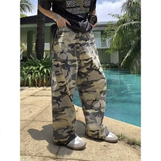 Q34/P55美式高街复古黄绿迷彩裤男宽松直筒百搭工装休闲裤子，男装休闲裤，星座1506