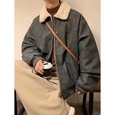 美式复古棕色皮衣外套男秋冬季潮牌高级感夹棉加厚羊羔绒夹克棉衣，男装夹克，星座506A