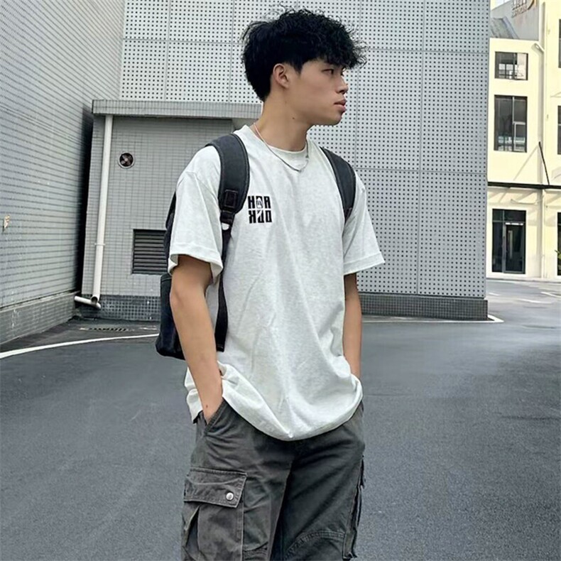 万针全刺绣工艺抖音得物高品质260克重磅纯棉双纱美式高街短袖T恤,男装T恤,电商A486-1