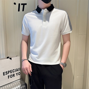 店主风社会小伙男士拼接翻领POLO衫男T恤上衣301A-1/PL110/P55图片