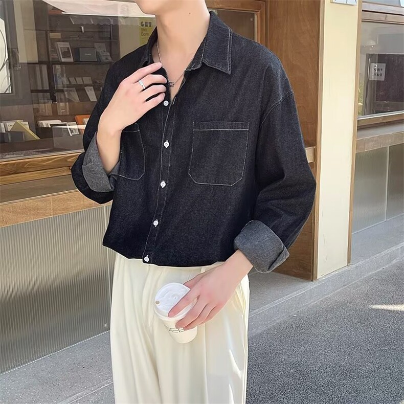 1506/GC220/P51字母长袖衬衫日系港风夏季潮流百搭休闲外套,男装衬衫,星座1506A