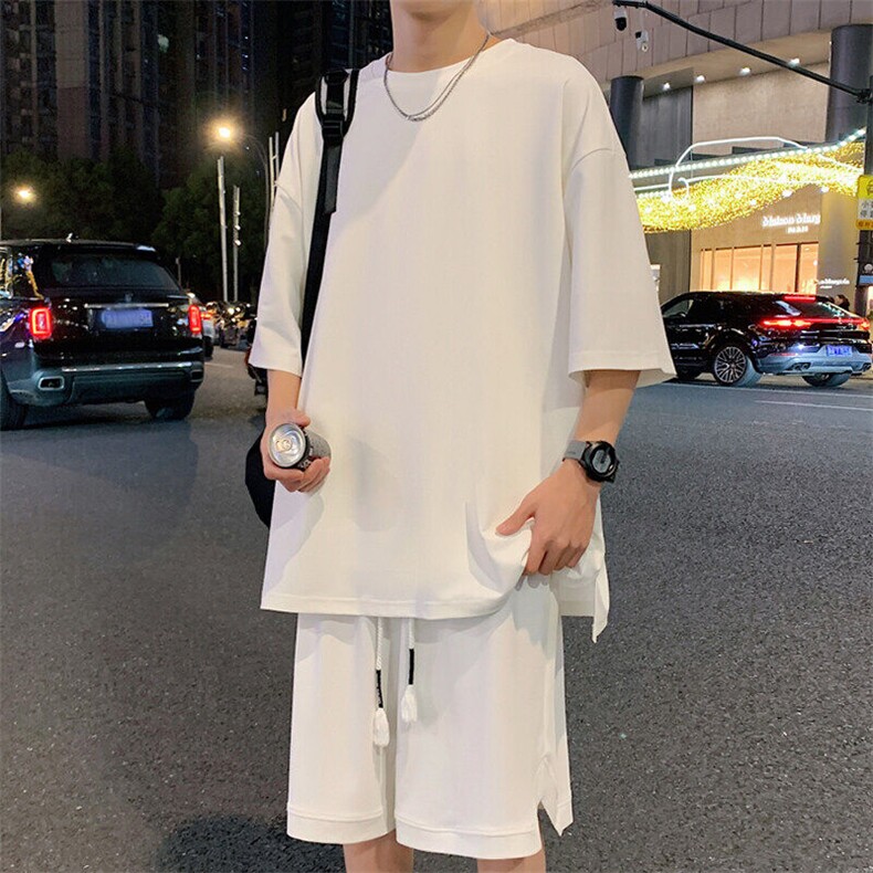 2025夏季新款港风外景大码冰丝短袖套装M-5XHQ24505-P65,男装T恤,电商A022