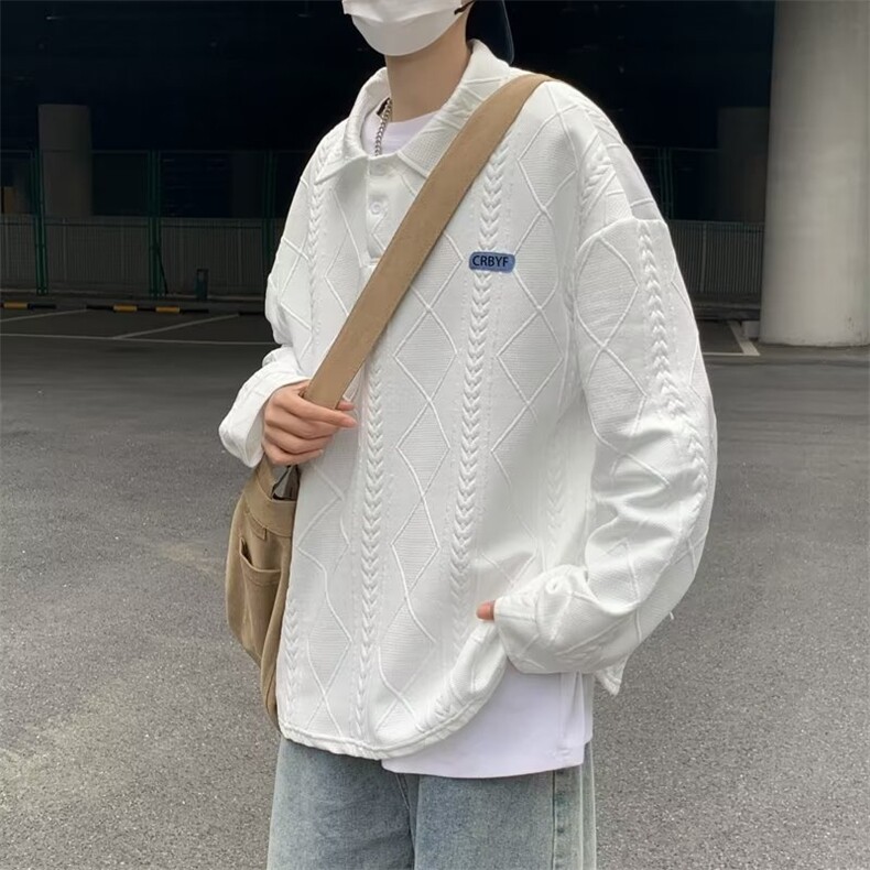POLO衫男韩版潮流菱形暗纹痞子帅气2023春秋新款insT恤WB057-P35,男装Polo衫,星座412-2