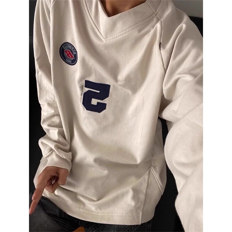 美式复古刺绣v领卫衣潮牌高级感脏染球衣服运动上衣WY6602特P52,男装卫衣,星座908-1