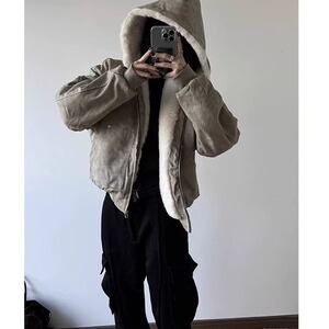 现货美式水貂毛大理石座山雕连帽棉服夹克男女宽松外套LJ955-P135图片