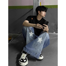 WE1771-P52美式复古星星牛仔裤宽松直筒显瘦，男装牛仔裤，电商B323A