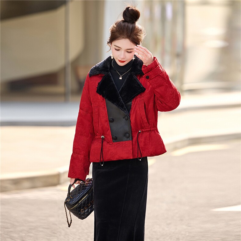 大货已出，2025新款冬装短款加厚羽绒服90%白鸭绒拼接皮毛一体,女装羽绒服,依万里