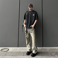 夏男牛仔裤微喇叭渐变色直筒宽松长裤NK0740P45，男装牛仔裤，星座1013-1