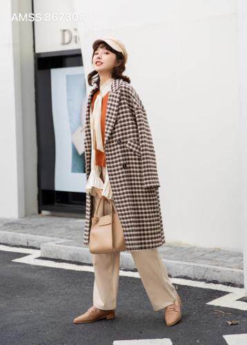 格子大衣，女装，AMSS 艾玛莎莎