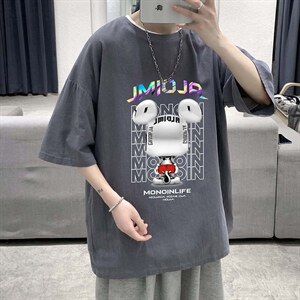 YT26214-P30 亚短袖t恤男大码五分袖男宽松七分袖 港风模特图片
