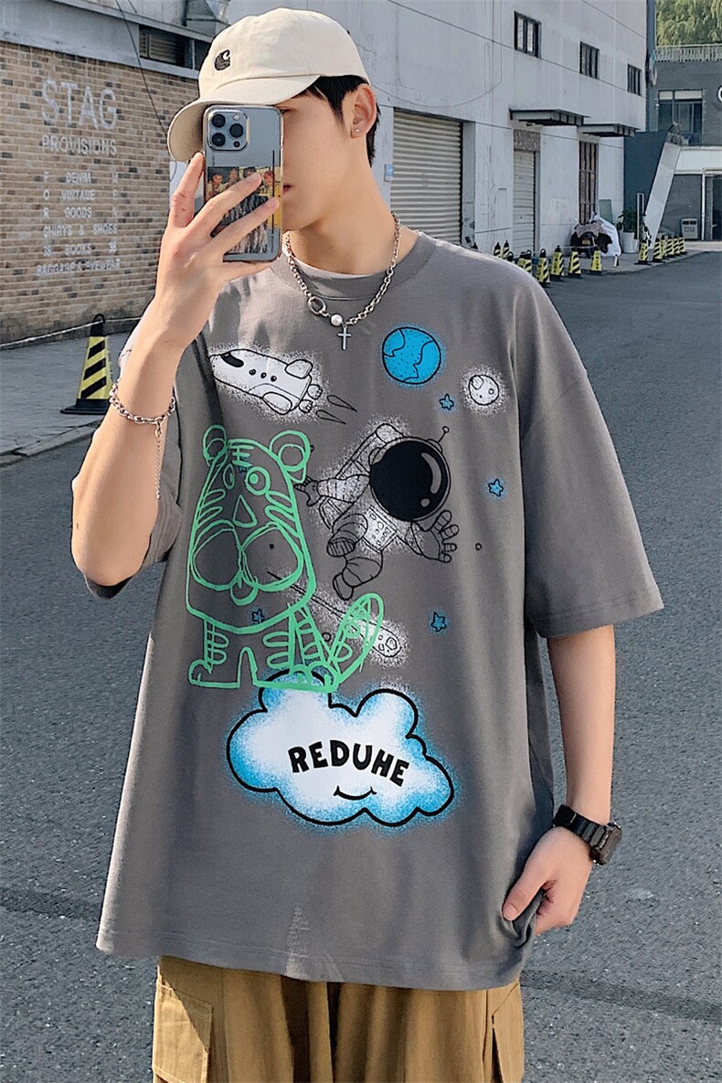 得物抖音40支双纱高品质时尚半袖纯棉圆领短袖T恤男女T7200-P40,男装T恤,电商A441-1