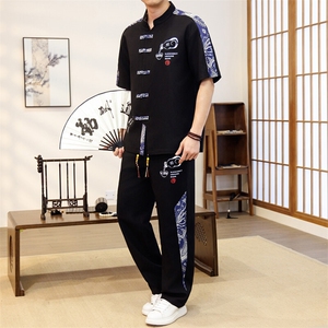 潮风套装男新中式短袖衬衫时尚休闲长裤两件套JZ305-P63图片