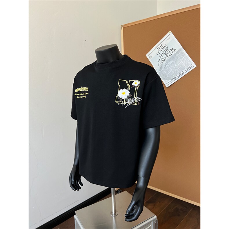 XZ514-2-TT10-P43潮山茶花刺绣正肩T恤夏美式重磅短袖情侣半袖,男装T恤,星座514-2(原B239)