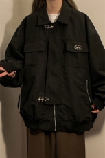 1中性风翻领美式复古金属飞机扣可拆卸胸针夹克男JK77769P85控118，女装短外套，星座226-2