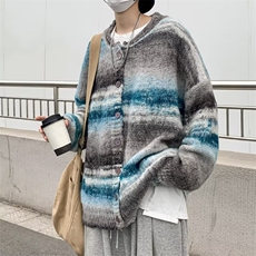2023冬季新款男圆领长袖毛衣时尚潮流条纹开衫毛衣外套MZ070-P65，男装针织衫/毛衣，星座412-3