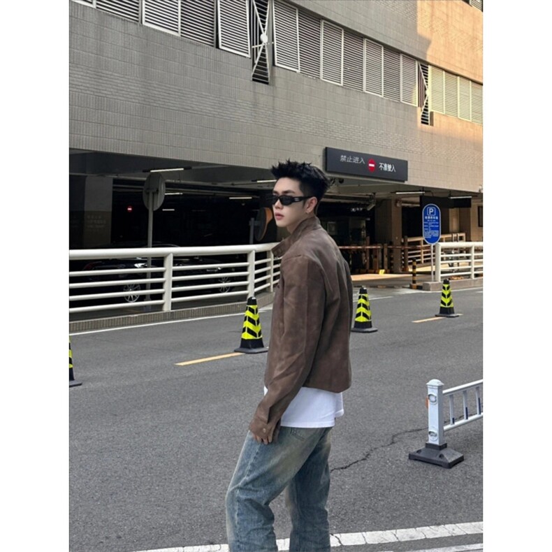 cleanfit棕色短款皮衣外套男美拉德穿搭垫肩机车服夹克G141-P85,男装休闲裤,星座1007（原301D）