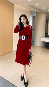 【现货】2021冬季新款 设计手工订钻丝绒连衣裙,女装连衣裙,迪玛约