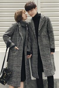 情侣装毛呢大衣加棉加厚格子呢子风衣 情侣呢料外套816B-DY01图片