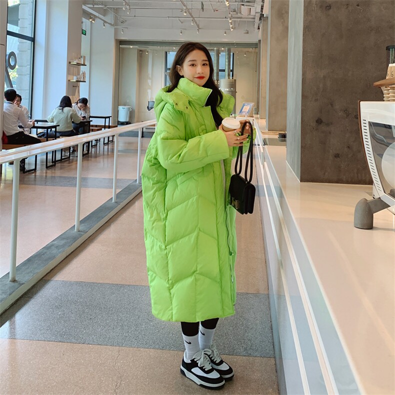 果绿色羽绒服女长款冬季新款韩系高级感加厚90白鸭绒面包服外套,女装羽绒服,浙宝182A